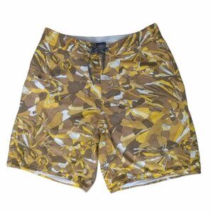 PATAGONIA | Mens Canoe Paddler Board Shorts Swim Trunks Yellow Floral 33